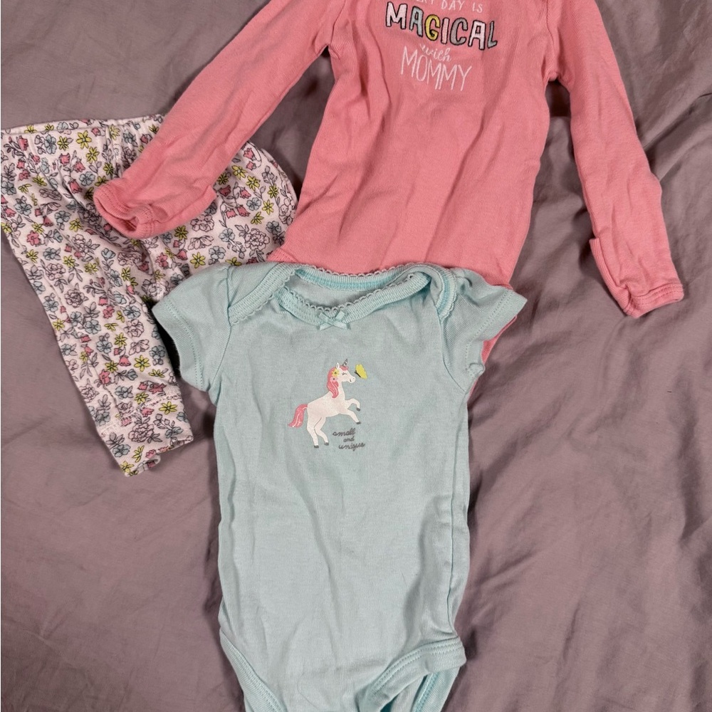 Carter's Coral and Light Blue Baby Bodysuits